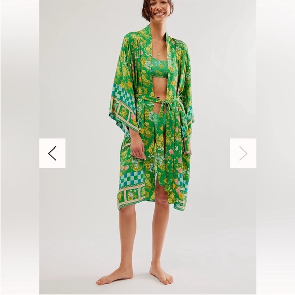 Spell & Gypsy UFT Flora Midi Robe green flowers boho kimono - Picture 3 of 6
